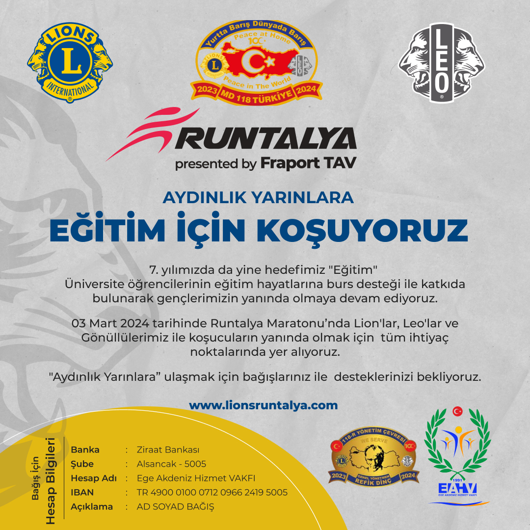 RUNTALYA Lions, Eğitim için koşuyoruz