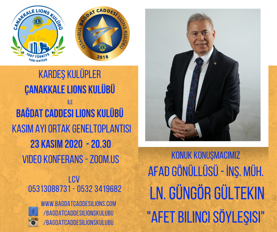 Çanakkale Lions Kulübü ile Bağdat Caddesi Lions Kulübünün Video Konferans ORTAK toplantısı