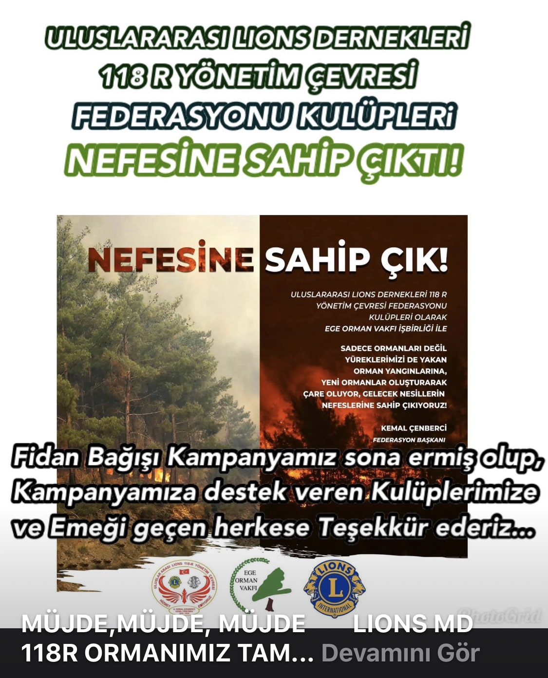 118-R Yönetim Çevresinin \"NEFESİNE SAHİP ÇIK\" Projesi için katkısı