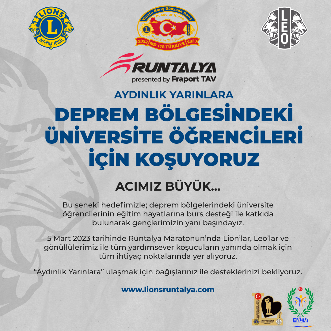 RUNTALYA; DEPREM BÖLGESİNDEKİ ÜNİVERSİTE ÖĞRENCİLERİ İÇİN KOŞUYORUZ!