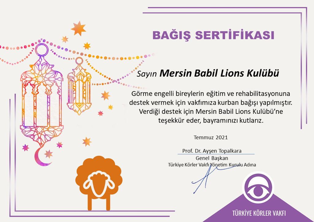 TURKIYE KORLER VAKFI KURBAN BAGISI